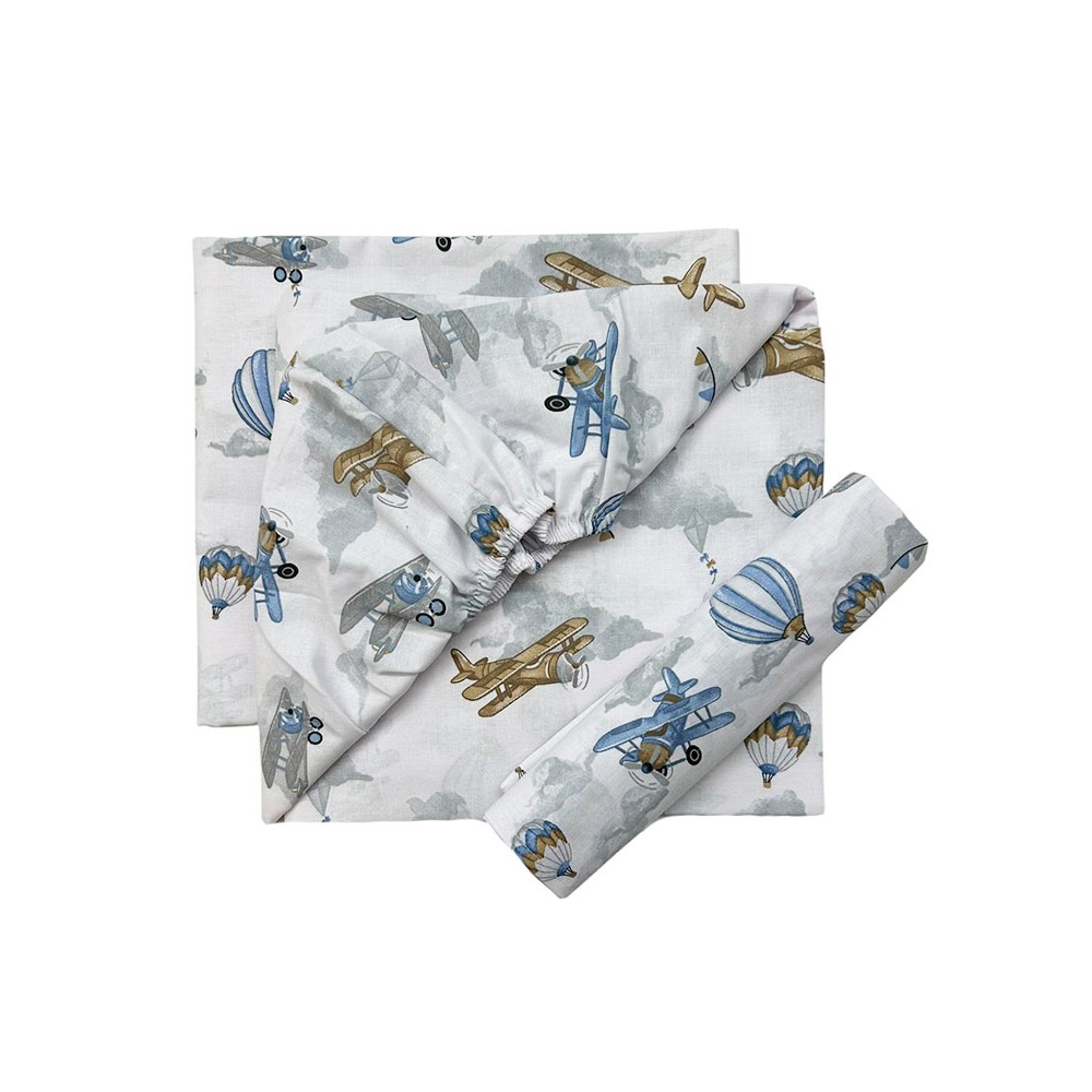Bunnybebe Σεντόνια κούνιας σετ 3τμχ με λάστιχο, Planes (260-PLANES) Bunnybebe Σεντόνια κούνιας σετ 3τμχ με λάστιχο, Planes (260-PLANES)