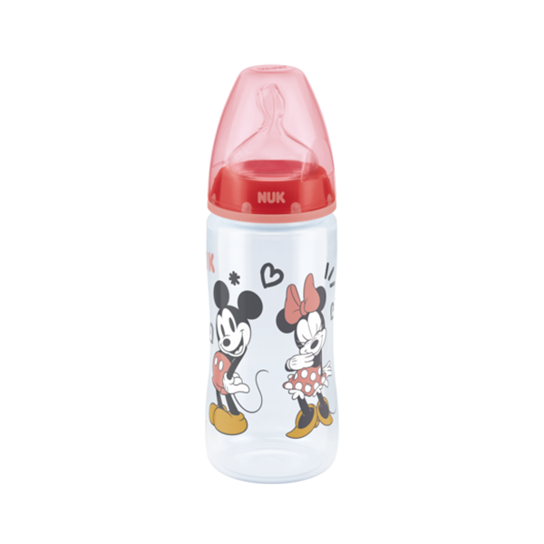 Nuk Πλαστικό Μπιμπερό First Choice Plus Temperature Control Mickey & Minnie Κατά των Κολικών με Θηλή Σιλικόνης 300ml για 6-18 μηνών Κόκκινο  (10741034-1)