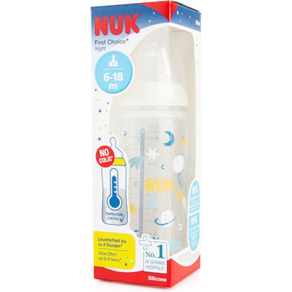 Nuk Πλαστικό Μπιμπερό First Choice Plus Temperature Control + Night Κατά των Κολικών με Θηλή Σιλικόνης 300ml για 6-18 μηνών (10741142) Nuk Πλαστικό Μπιμπερό First Choice Plus Temperature Control + Night Κατά των Κολικών με Θηλή Σιλικόνης 300ml για 6-18 μηνών (10741142)