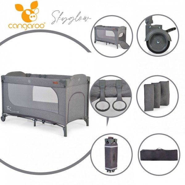 Cangaroo Παρκοκρέβατο  1 επιπέδου Skyglow grey (3800146248901) Cangaroo Παρκοκρέβατο  1 επιπέδου Skyglow grey (3800146248901)