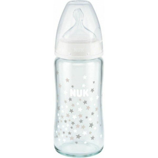 Nuk First Choice Plus Glass γυάλινο Μπιμπερό 240ml με Δείκτη Ελέγχου Θερμοκρασίας Γκρι Αστεράκια (10745124-2) Nuk First Choice Plus Glass γυάλινο Μπιμπερό 240ml με Δείκτη Ελέγχου Θερμοκρασίας Γκρι Αστεράκια (10745124-2)