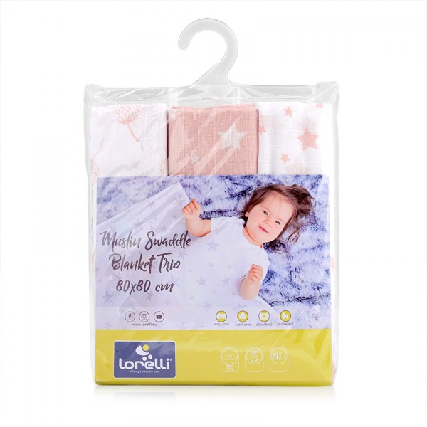 Lorelli Swaddle Blanket 80x80 cm MusselinaTrio Pink Mix (10340102301) Lorelli Swaddle Blanket 80x80 cm MusselinaTrio Pink Mix (10340102301)