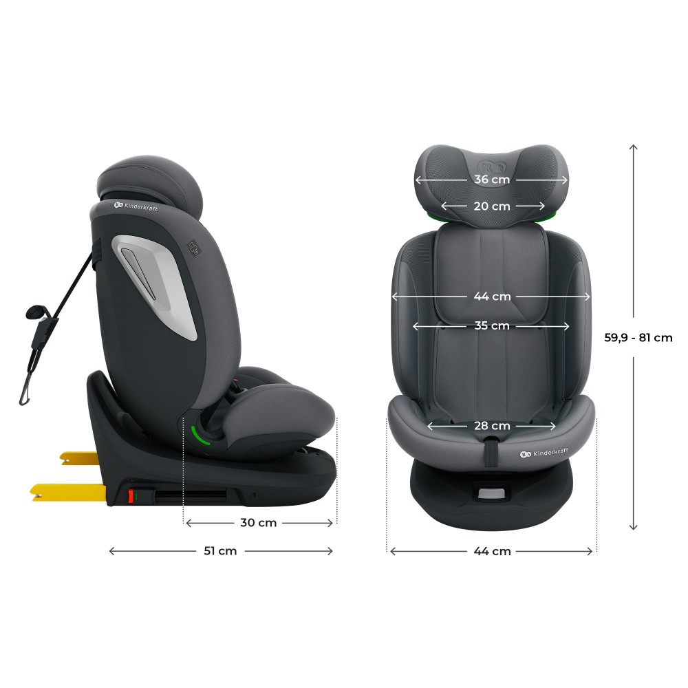 Kinderkraft Κάθισμα Αυτοκινήτου i-Grow Isofix i-Size 360° Grey (KCIGRO02GRYPL00)