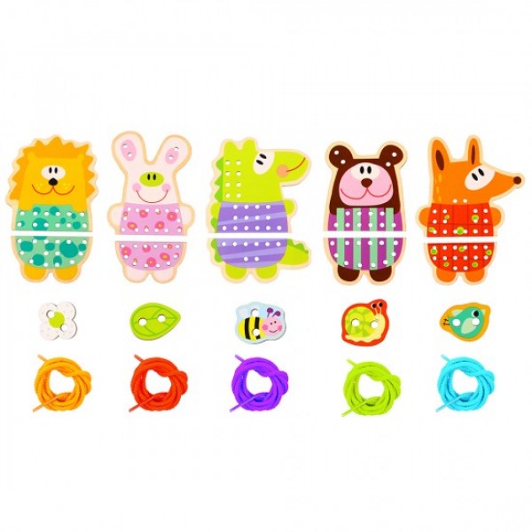Tooky Toy Ξύλινο Παιχνίδι Ζωάκια με κορδόνι 5in1 TL417 (6970090040832)