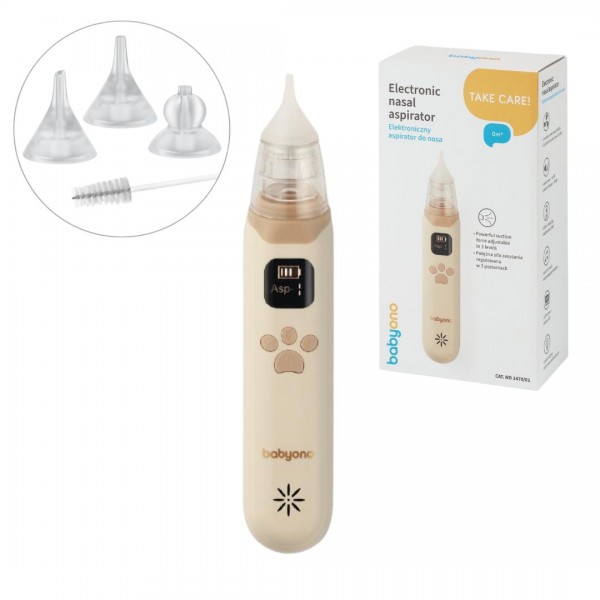 BabyOno: Ηλεκτρικός ρινικός αποφρακτήρας μύτης- 3 επίπεδα έντασης & αθόρυβη λειτουργία Beige (BN1470)