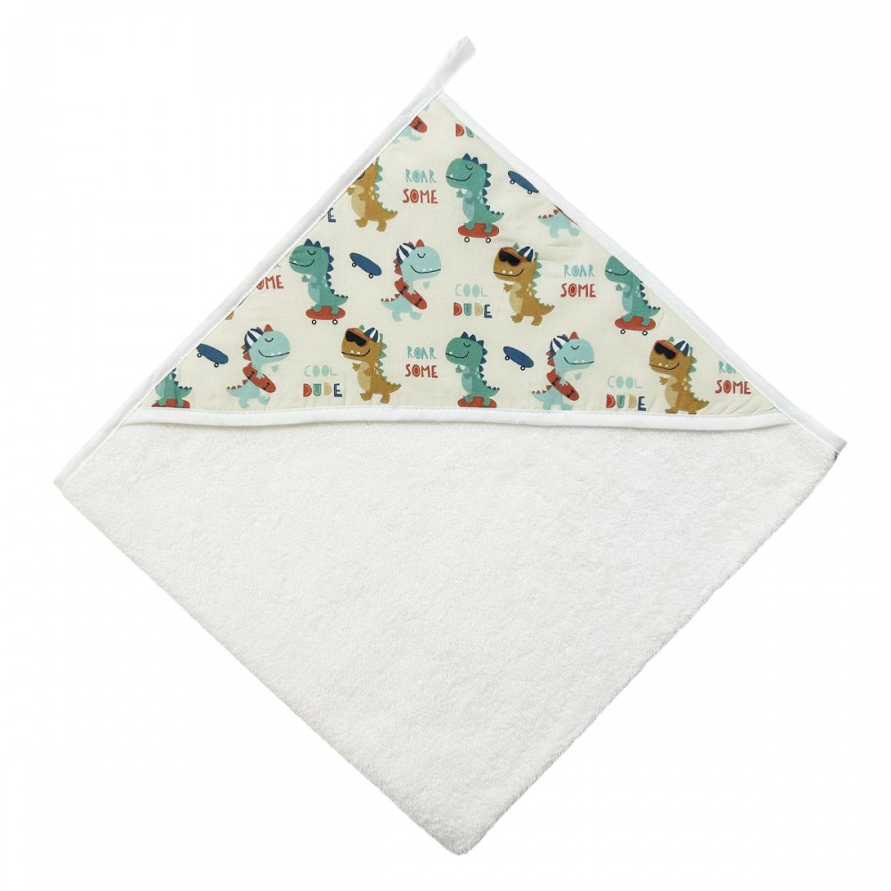 Bunnybebe Βρεφική μπέρτα με κουκούλα (75 X 75)  Dino Ecrou (886-DINO-ΕΚΡΟΥ)