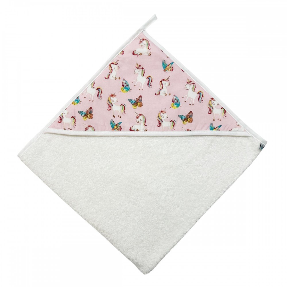 Bunnybebe Βρεφική μπέρτα με κουκούλα (75 X 75)  Unicorn (886-UNICORN-ΡΟΖ)