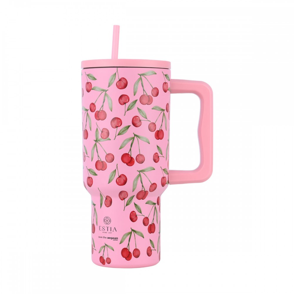Estia θερμός Straw Tumbler XL Save The Aegean 900ml Cherry Rose (01-32081) Estia θερμός Straw Tumbler XL Save The Aegean 900ml Cherry Rose (01-32081)