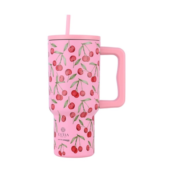 Estia θερμός Straw Tumbler XL Save The Aegean 900ml Cherry Rose (01-32081)  Estia θερμός Straw Tumbler XL Save The Aegean 900ml Cherry Rose (01-32081)