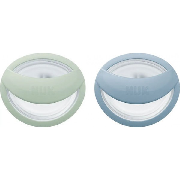 Nuk Πιπίλες Σιλικόνης Mommy Feel για 0-6 μηνών με Θήκη Green & Blue 2τμχ (10175338)