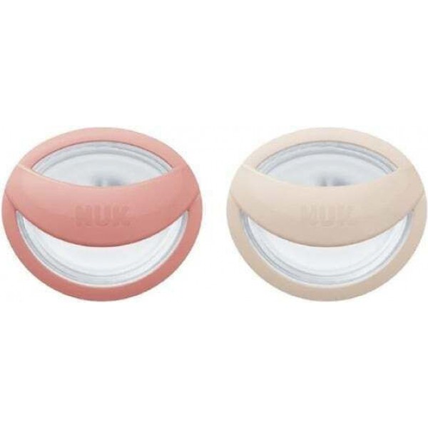 Nuk Πιπίλες Σιλικόνης Mommy Feel για 0-6 μηνών με Θήκη Beige & Red 2τμχ (10175339)