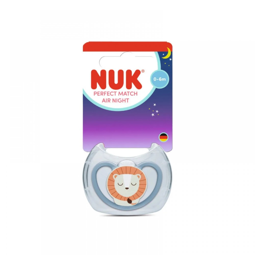 NUK Perfect Match Air Night Πιπίλα Σιλικόνης 0-6m, Lion Blue (10175356)