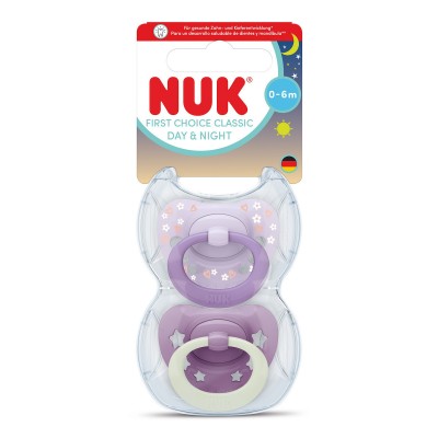 Nuk First Choice Classic Ορθοδοντικές Πιπίλες Σιλικόνης Νυκτός με Θήκη Μωβ για 0-6 μηνών 2τμχ (10175397)
