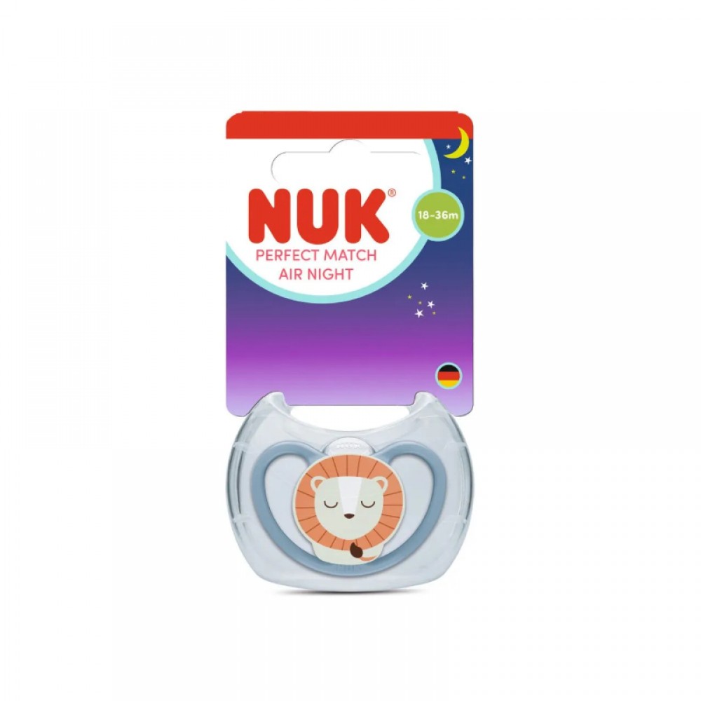 NUK Perfect Match Air Night Πιπίλα Σιλικόνης 18-36m, Lion (10177233)