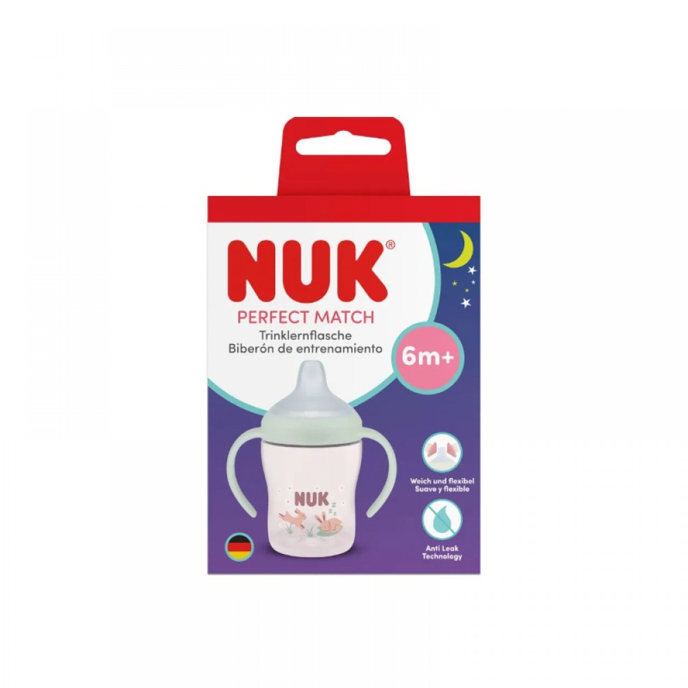 Nuk Perfect Match Night Εκπαιδευτικό Μπιμπερό με Στόμιο Σιλικόνης & 2 Λαβές 6+m, Bunny 150ml (10215387)
