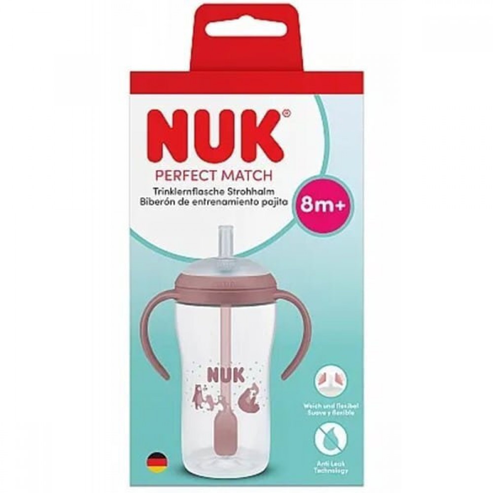 Nuk Παιδικό Ποτηράκι με Λαβές και Καλαμάκι από Σιλικόνη Αρκουδάκι 260ml για 8m+ (10216319)