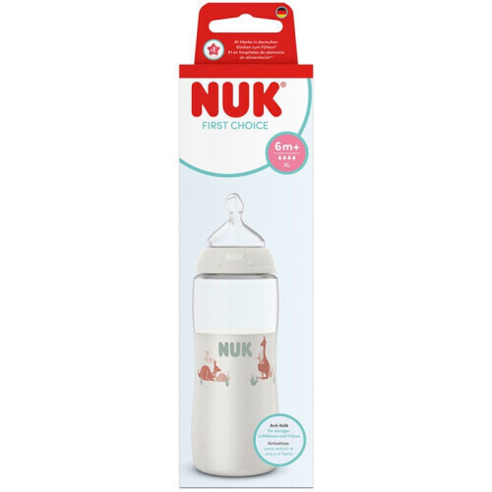 Nuk First Choice Μπιμπερό με Θηλή Σιλικόνης XL για 6+ Μηνών με Σχέδιο Καγκουρό, 360ml (10217004)