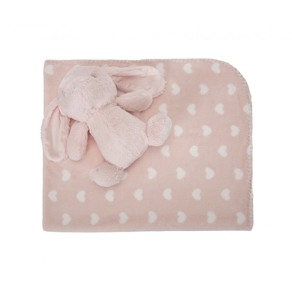 Lorelli Σετ Δώρου Κουβέρτα Αγκαλιάς 90/75cm Ροζ Με Κουνελάκι (10340182502)