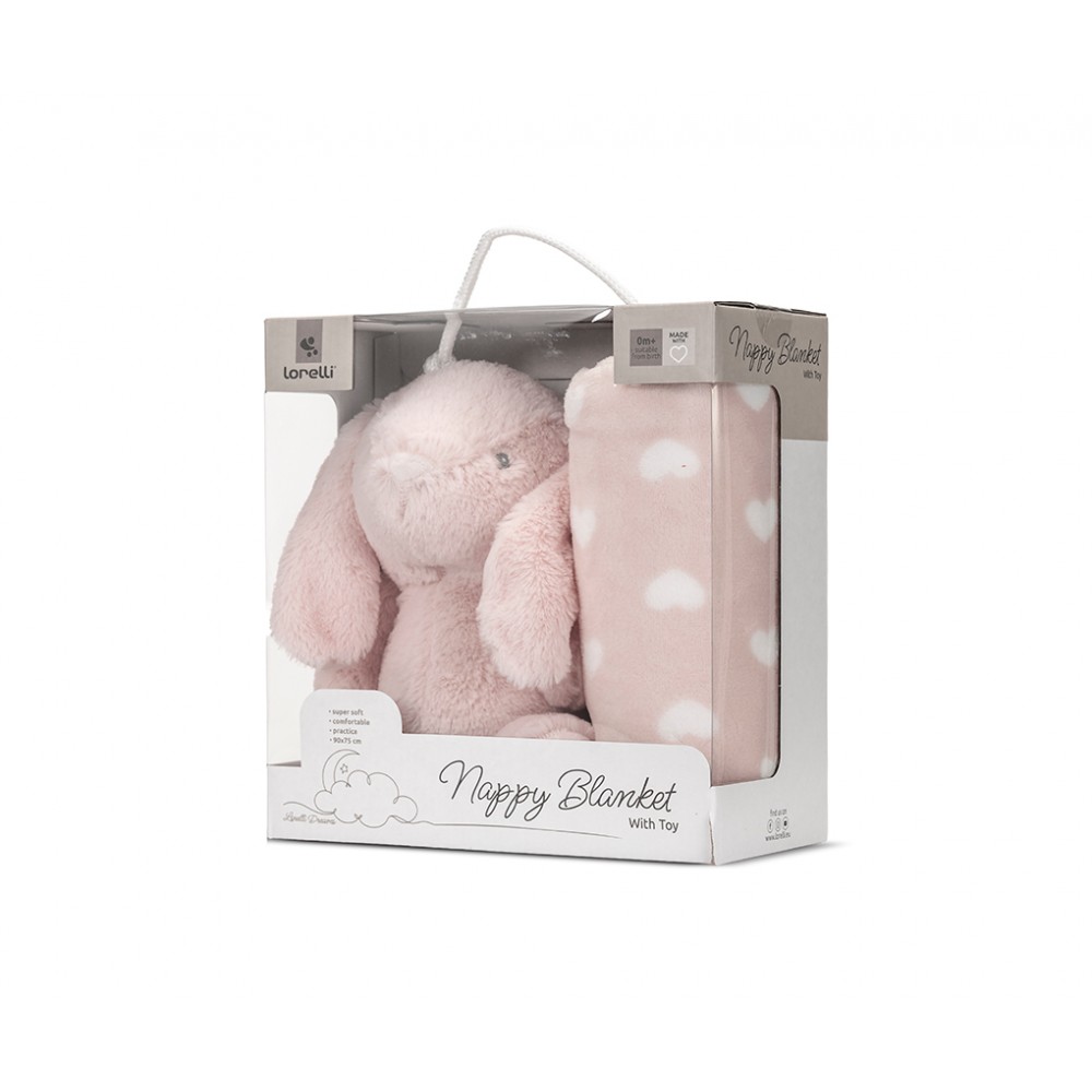 Lorelli Σετ Δώρου Κουβέρτα Αγκαλιάς 90/75cm Ροζ Με Κουνελάκι (10340182502)