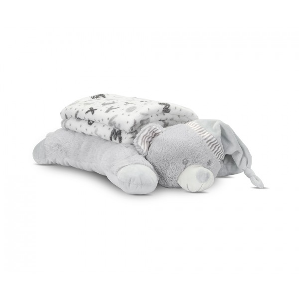 Lorelli Σετ Δώρου Κουβέρτα Αγκαλιάς 90/75cm Poffy Duo Με Μαξιλαράκι GreyTeddy Bear (10340202503)