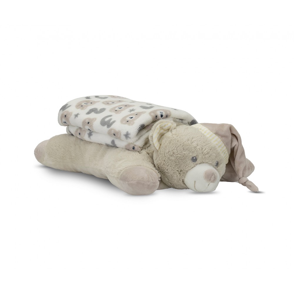 Lorelli Σετ Δώρου Κουβέρτα Αγκαλιάς 90/75cm Poffy Duo Με Μαξιλαράκι Beige Teddy Bear (10340202504)