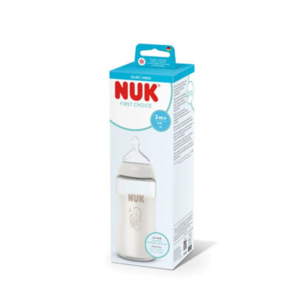 Nuk First Choice Γυάλινο Μπιμπερό 3+m, Seahorse 240ml (10212058)