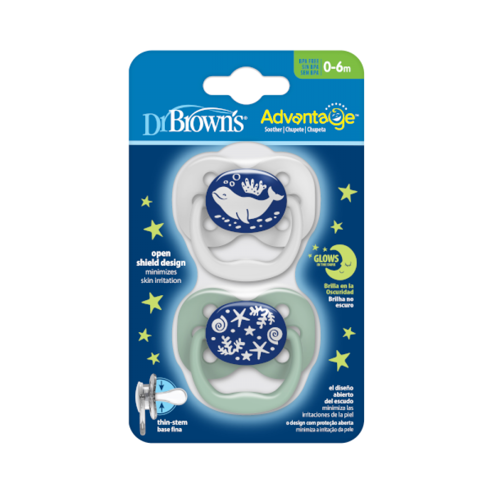 Dr Brown's Πιπίλα Σιλικόνης Advantage Νυχτός Επίπεδο 1 (0-6m) - Μπλε (PA12004)