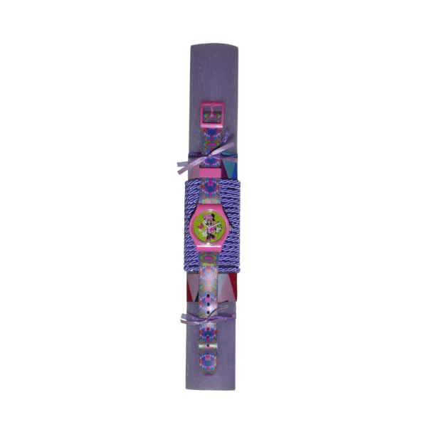 Χειροποίητη Αρωματική Λαμπάδα Με Παιδικό Ρολόι Μωβ Ποντικούλα (2025094) Χειροποίητη Αρωματική Λαμπάδα Με Παιδικό Ρολόι Μωβ Ποντικούλα (2025094)