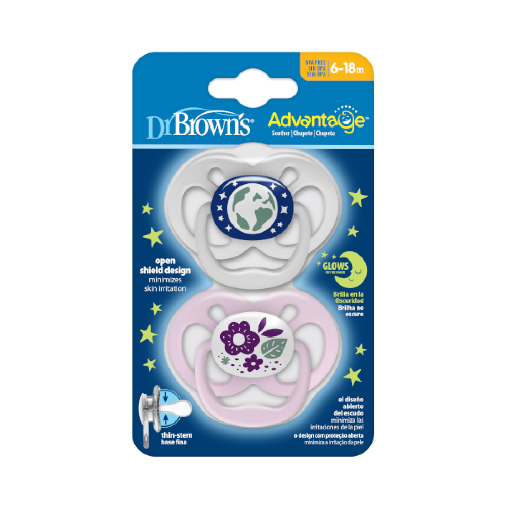 Dr Brown's Πιπίλα Σιλικόνης Advantage Νυχτός (6-18m) - Ροζ (PA22003)