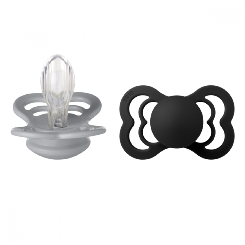 Bibs Πιπίλες 2τμχ Supreme από 100% φυσική σιλικόνη συμμετρική Νο2 Cloud-Black (260341)