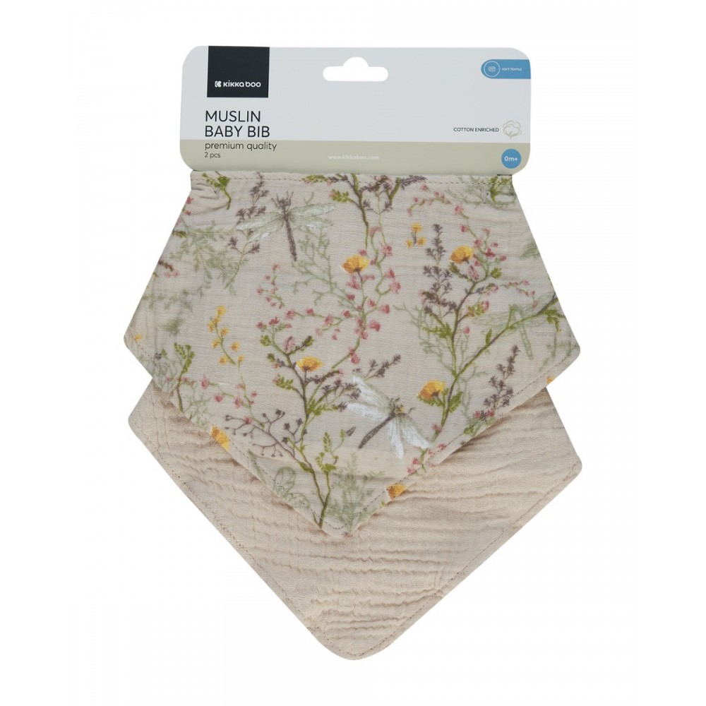 Kikkaboo Σετ σαλιάρες μουσελίνας 2 τεμ. Secret Garden Beige (31303030070)