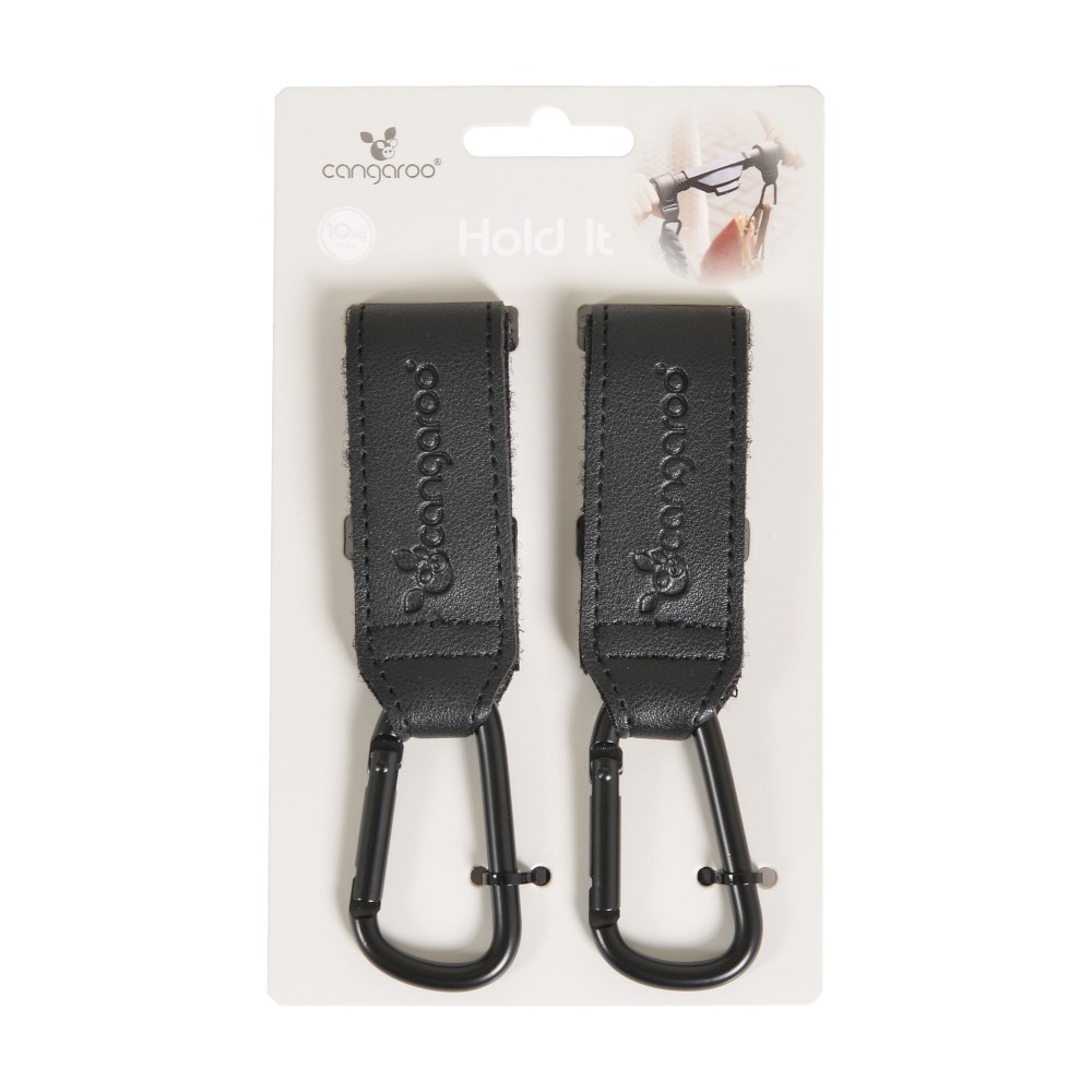 Cangaroo Universal Δερμάτινοι Γάντζοι for stroller black (3800146271992)