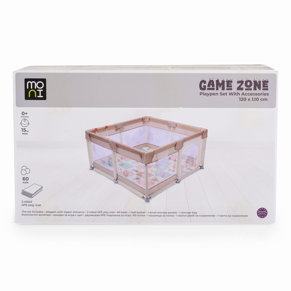 Moni Πάρκο για μωρά τετράγωνο GameZone 120x120 με χαλάκι xpe & 60 μπαλάκια Beige (3801005210572)