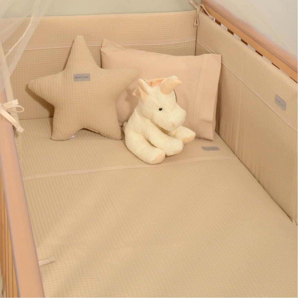 Oliver Baby Σετ Προίκας 3 τεμ Πικέ Μπεζ  (OB-454)