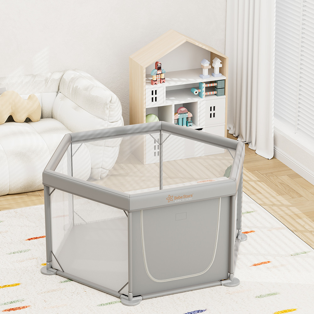 BebeStars Πάρκο Πολύγωνο με Στρώμα  Neestilo Γκρι (889-100)