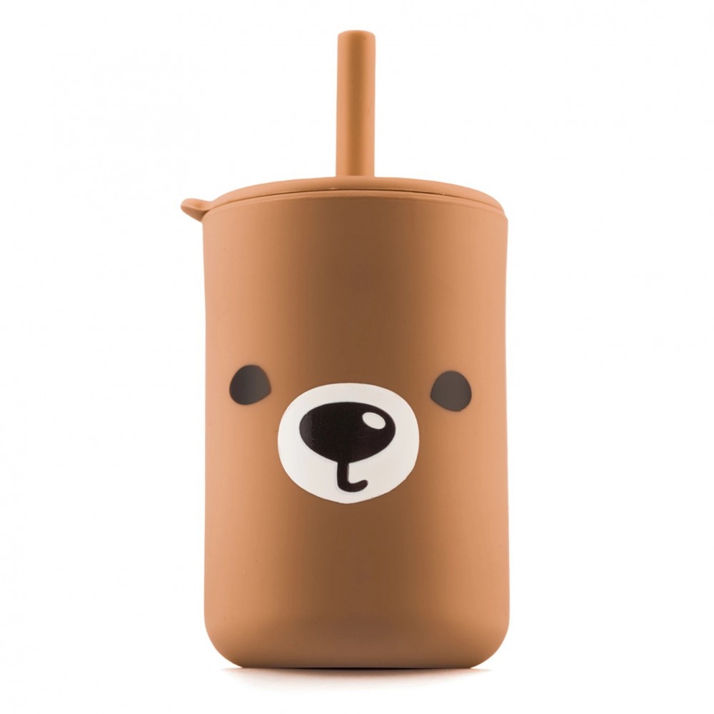 Kidnort Ποτήρι Σιλικόνης Retter με Καλαμάκι 200ml Brown (KNSIL000007)