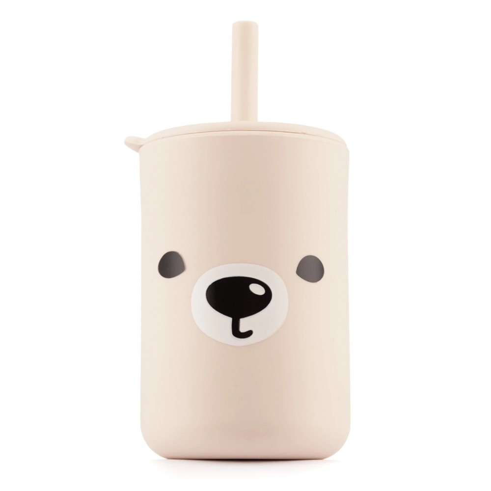 Kidnort Ποτήρι Σιλικόνης Retter με Καλαμάκι 200ml Beige (KNSIL000008)