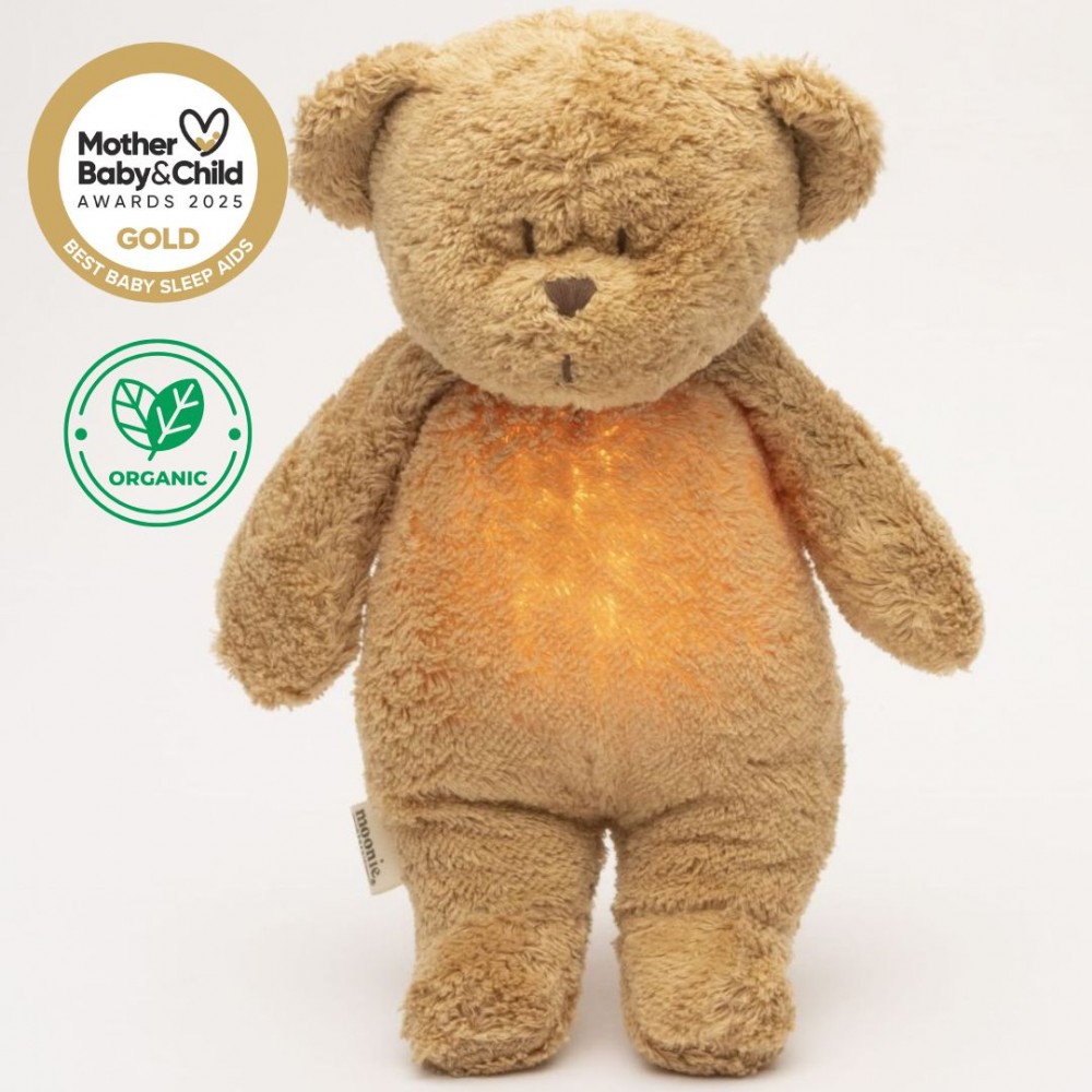 Moonie Επαναφορτιζόμενο βοήθημα ύπνου με ηχογράφηση & αισθητήρα κλάματος – Οργανικό βαμβάκι Cappuccino (M-MCA2)