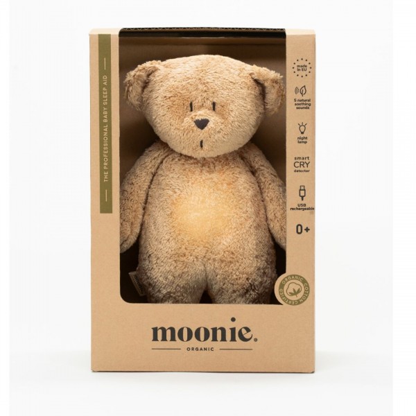 Moonie Επαναφορτιζόμενο βοήθημα ύπνου με ηχογράφηση & αισθητήρα κλάματος – Οργανικό βαμβάκι Cappuccino (M-MCA2)