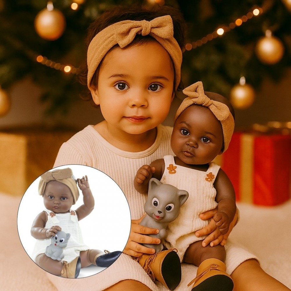 Magic baby Παιδική κούκλα μωρό "Alicia με καφέ κορδέλα και αξεσουάρ"-45εκ. (MB46626)