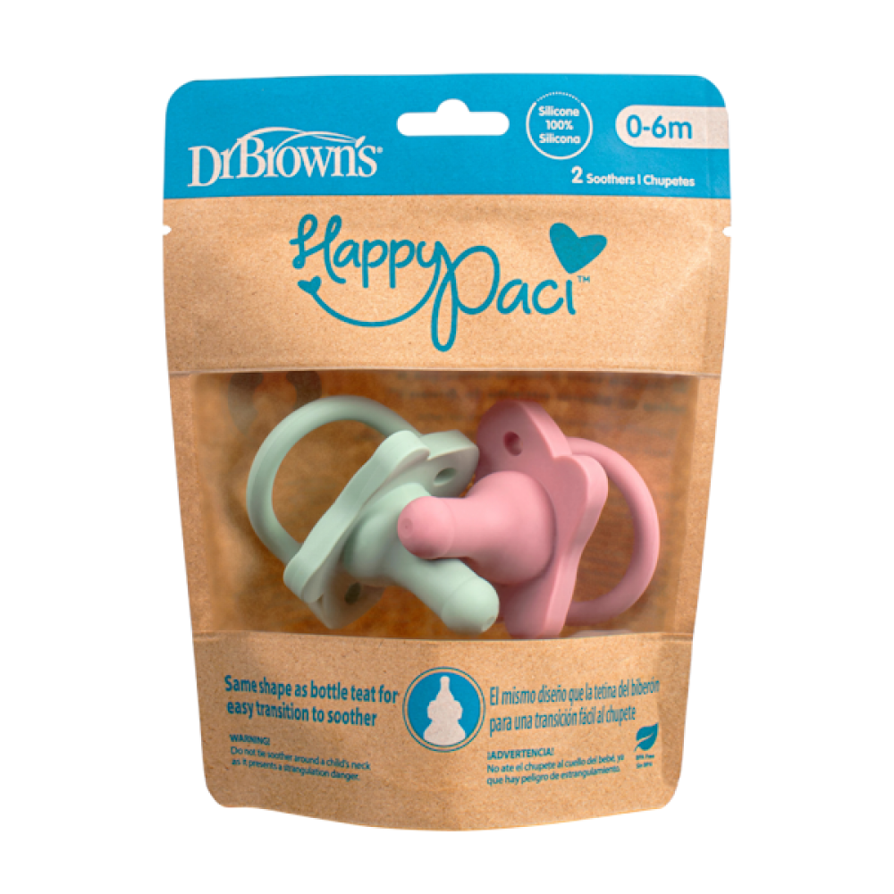 Πιπίλα HappyPaci όλο σιλικόνη ροζ/πράσινη 2τεμ (PS12007)