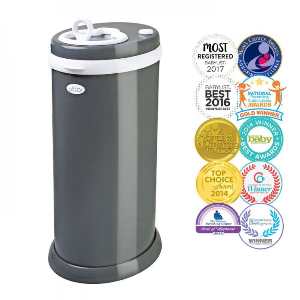 Ubbi: Κάδος για πάνες από ατσάλι με κλειδαριά ασφαλείας- Slate (UB-10030)