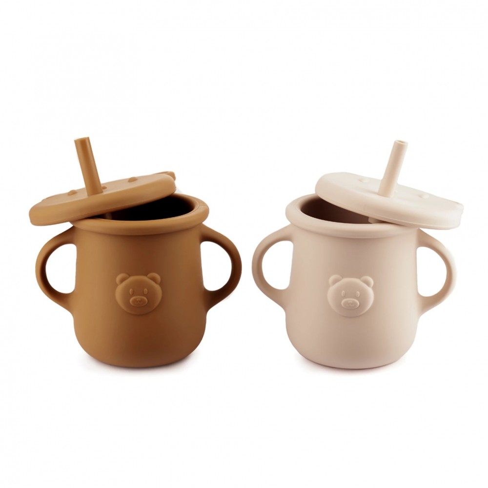 Kidnort Ποτήρι Σιλικόνης Retter με λαβές 200ml Beige (KNSIL000030)