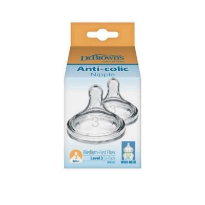 Dr Brown's Θηλές Σιλικόνης Για Μπιμπερό Options+  Επιπέδου 3 (6m+) Με Φαρδύ Λαιμό (wn3201)