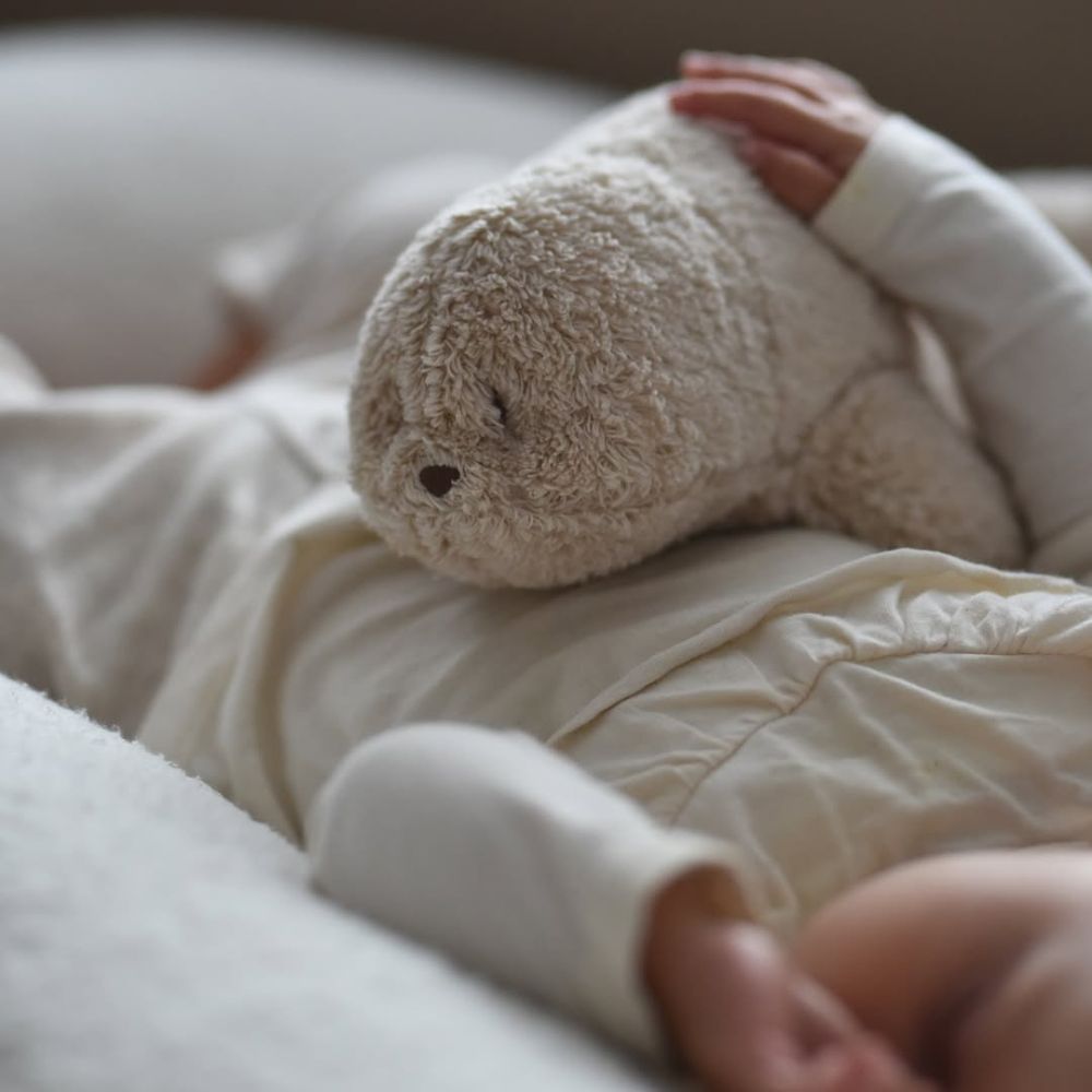 Moonie Επαναφορτιζόμενο βοήθημα ύπνου Φώκια με ηχογράφηση & αισθητήρα κλάματος – Οργανικό βαμβάκι Gray (M-SGR2)