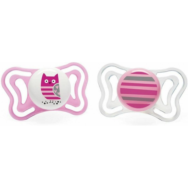 Chicco PhysioForma Light Σιλικόνης Pink/White Owl/Lines 6-16m 2τμχ (C20-71033-11) Chicco PhysioForma Light Σιλικόνης Pink/White Owl/Lines 6-16m 2τμχ (C20-71033-11)