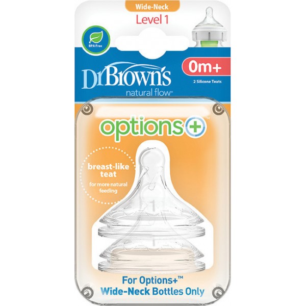 Dr Brown's Θηλές Σιλικόνης Για Μπιμπερό Options+  Επιπέδου 1 (0m+) Με Φαρδύ Λαιμό (wn1201) Dr Brown's Θηλές Σιλικόνης Για Μπιμπερό Options+  Επιπέδου 1 (0m+) Με Φαρδύ Λαιμό (wn1201)